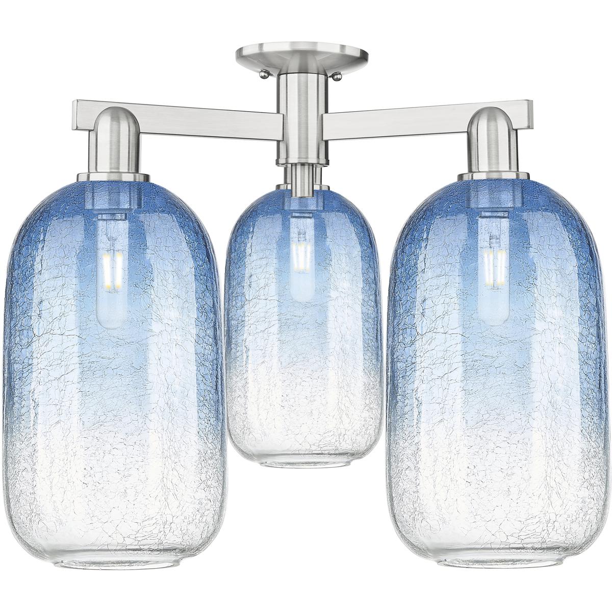 Innovations Lighting 716-3F-SN-G482-7SB Brookhaven Cloche 3 Light 24.5 inch Brushed Satin Nickel Semi-Flush Mount Ceiling Light in Sapphire Blue Glass