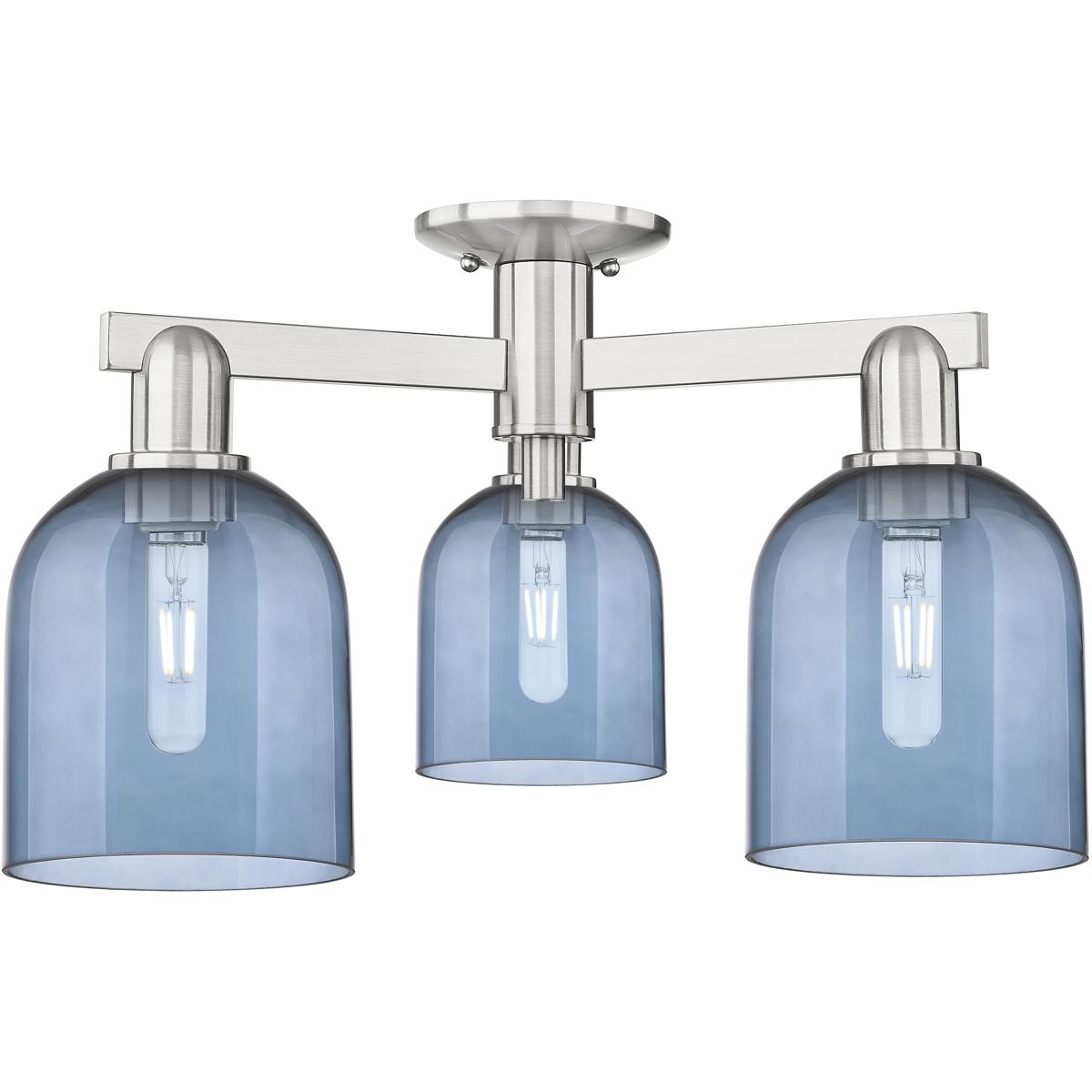 Innovations Lighting 716-3F-SN-G558-6BL Arcadia Bella 3 Light 23 inch Brushed Satin Nickel Semi-Flush Mount Ceiling Light in Blue