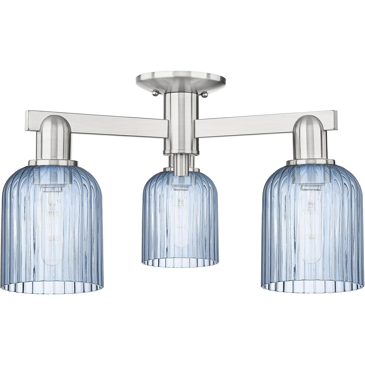 Innovations Lighting 716-3F-SN-G559-5BL Bridal Veil 3 Light 22.5 inch Brushed Satin Nickel Semi-Flush Mount Ceiling Light in Blue Glass