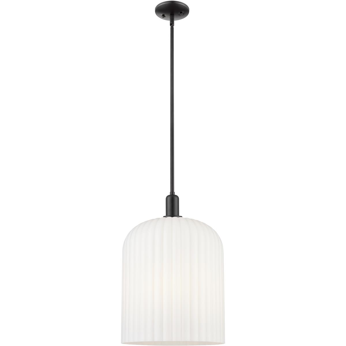 Innovations Lighting 716-3S-BK-G559-12GWH Bridal Veil 3 Light 12 inch Matte Black Mini Pendant Ceiling Light in Gloss White Glass