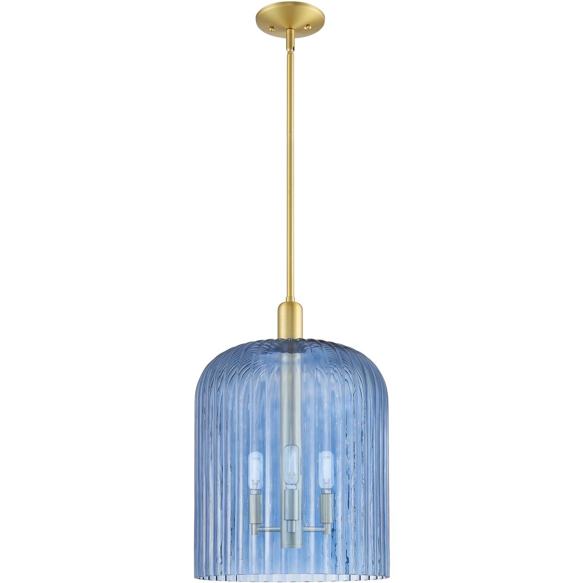 Innovations Lighting 716-3S-SG-G559-12BL Bridal Veil 3 Light 12 inch Satin Gold Mini Pendant Ceiling Light in Blue Glass