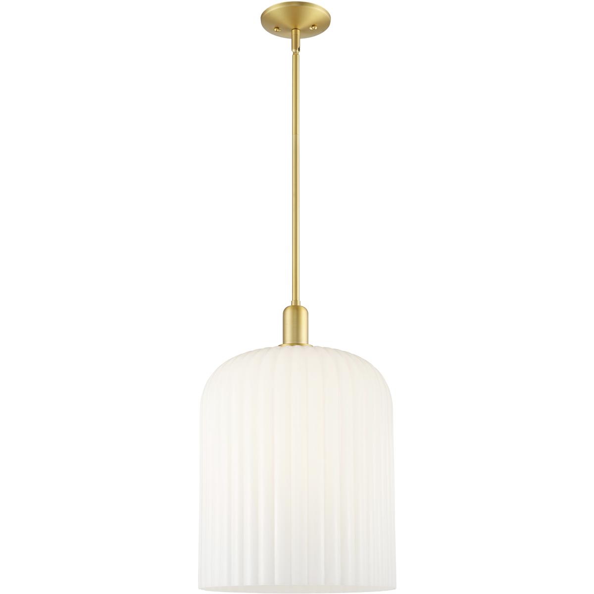 Innovations Lighting 716-3S-SG-G559-12GWH Bridal Veil 3 Light 12 inch Satin Gold Mini Pendant Ceiling Light in Gloss White Glass