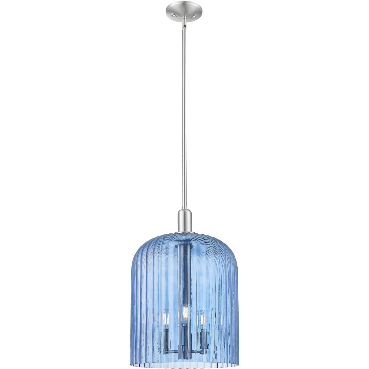 Innovations Lighting 716-3S-SN-G559-12BL Bridal Veil 3 Light 12 inch Brushed Satin Nickel Mini Pendant Ceiling Light in Blue Glass