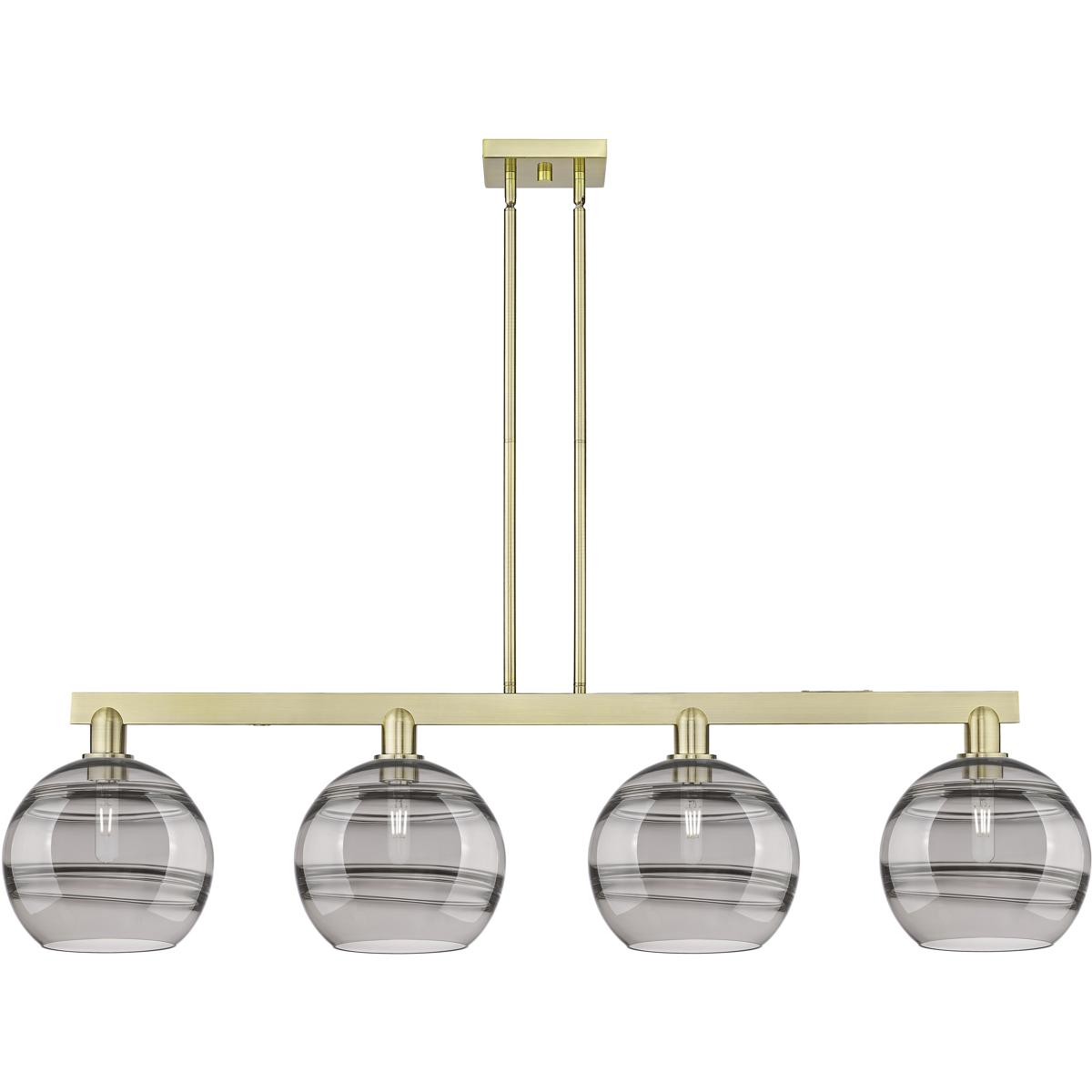 Innovations Lighting 716-4I-AB-G556-10SM Arcadia Rochester Island Light Ceiling Light in Antique Brass, Light Smoke Glass