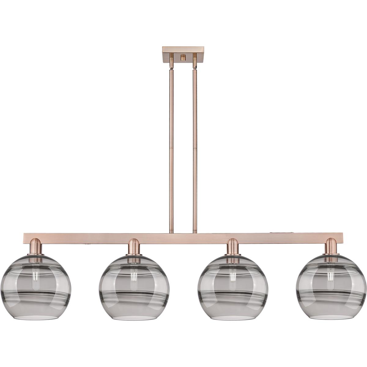 Innovations Lighting 716-4I-AC-G556-10SM Arcadia Rochester Island Light Ceiling Light in Antique Copper, Light Smoke Glass