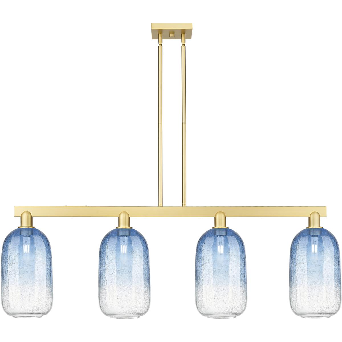 Innovations Lighting 716-4I-SG-G482-7SB Brookhaven Cloche Island Light Ceiling Light in Satin Gold, Sapphire Blue Glass