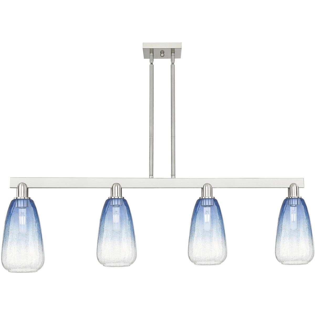 Innovations Lighting 716-4I-SN-G480-6SB Brookhaven Almond Island Light Ceiling Light in Brushed Satin Nickel, Sapphire Blue Glass