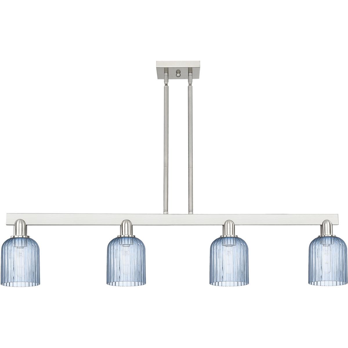 Innovations Lighting 716-4I-SN-G559-5BL Bridal Veil Island Light Ceiling Light in Brushed Satin Nickel, Blue Glass