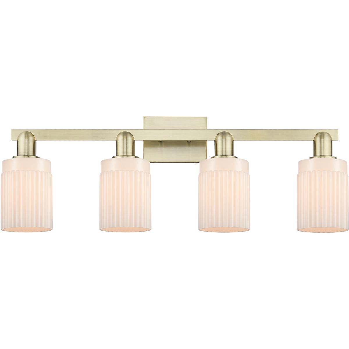 Innovations Lighting 716-4W-AB-G341 Arcadia Hadley 4 Light 31.5 inch Antique Brass Bath Vanity Light Wall Light in Matte White