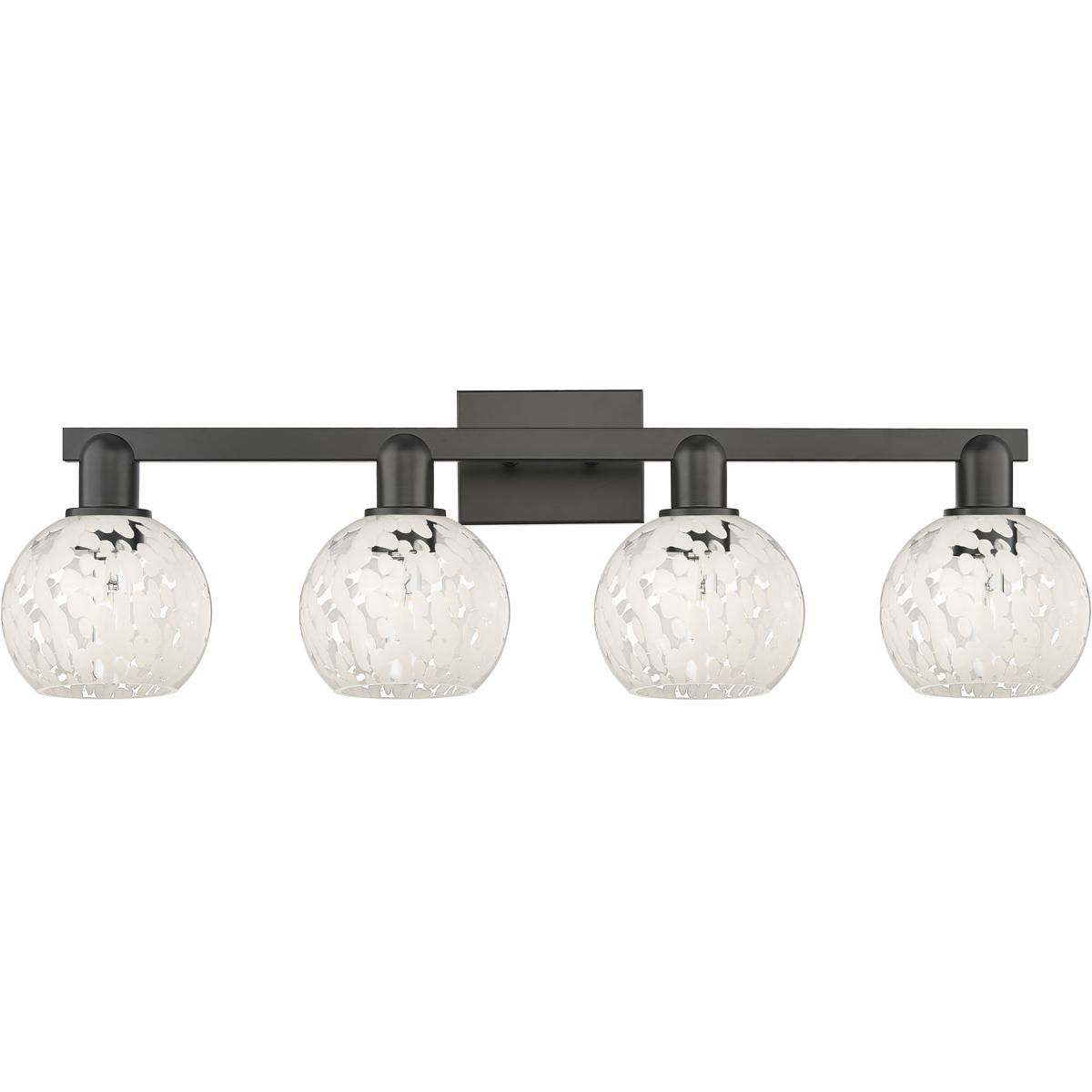 Innovations Lighting 716-4W-BK-G1216-6WM Arcadia White Mouchette 4 Light 33 inch Matte Black Bath Vanity Light Wall Light