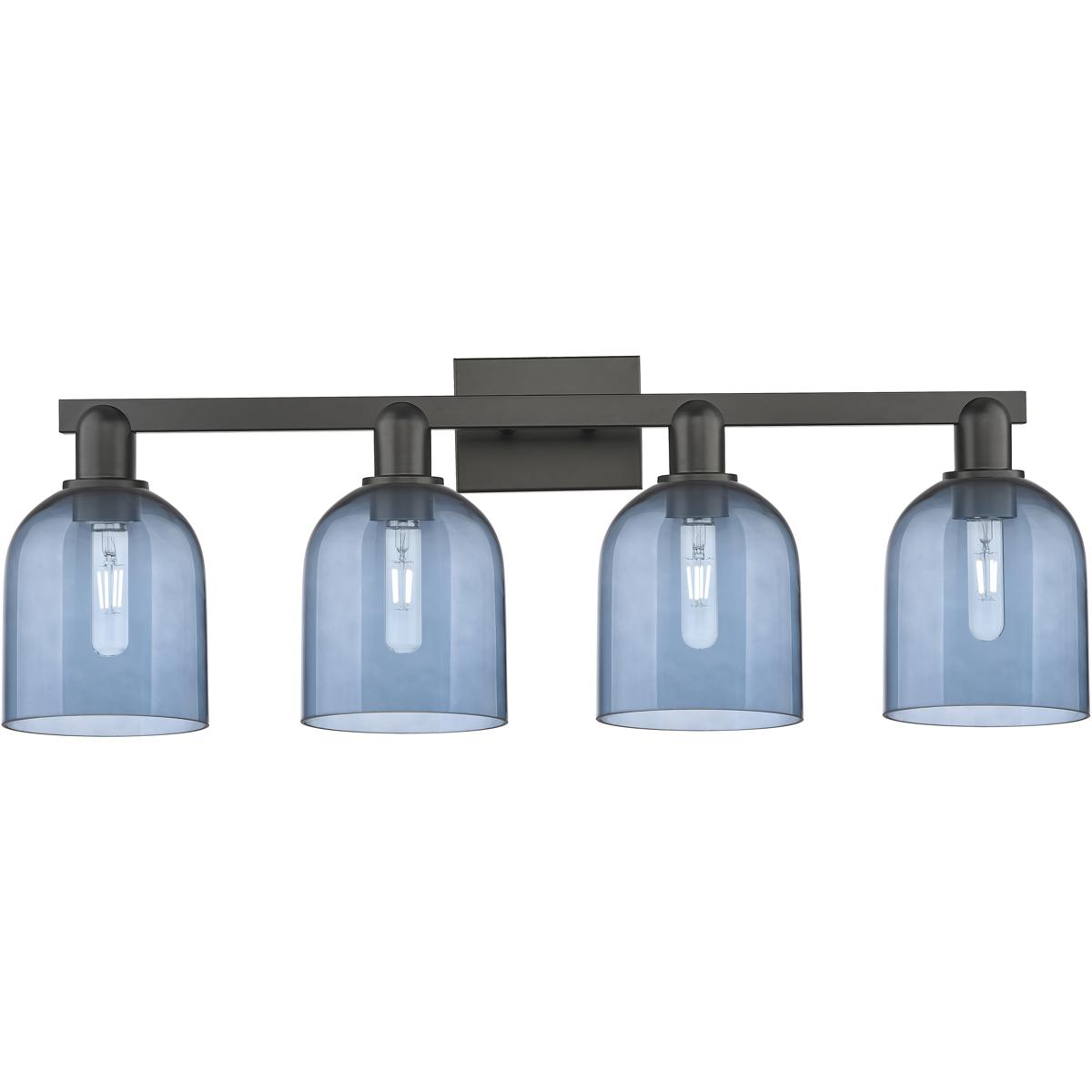 Innovations Lighting 716-4W-BK-G558-6BL Arcadia Bella 4 Light 32.5 inch Matte Black Bath Vanity Light Wall Light in Blue