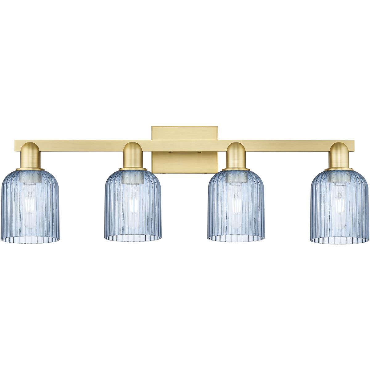 Innovations Lighting 716-4W-SG-G559-5BL Bridal Veil 4 Light 32 inch Satin Gold Bath Vanity Light Wall Light in Blue Glass