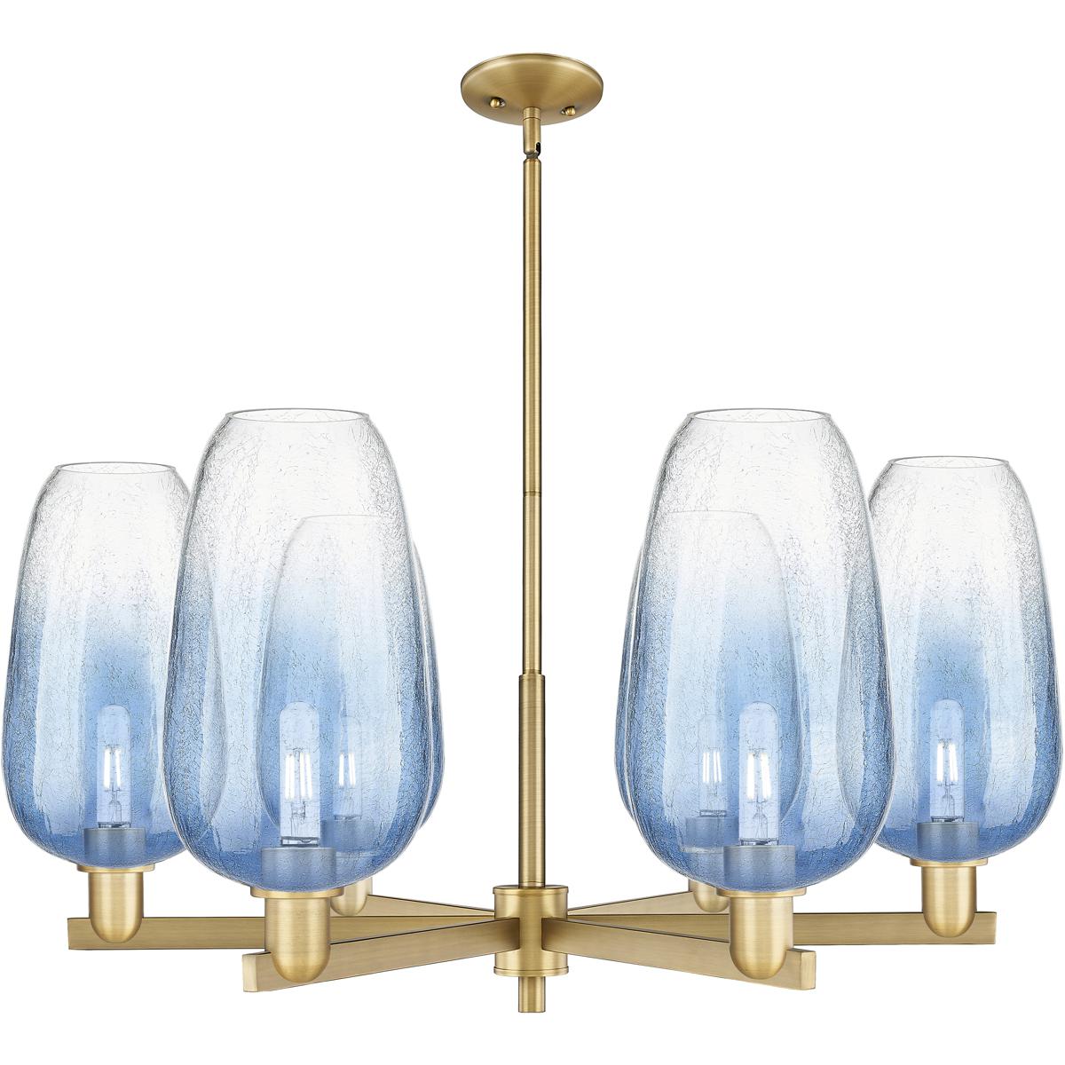 Innovations Lighting 716-6CR-BB-G484-7SB Brookhaven Flute 6 Light 23.88 inch Brushed Brass Chandelier Ceiling Light in Sapphire Blue Glass