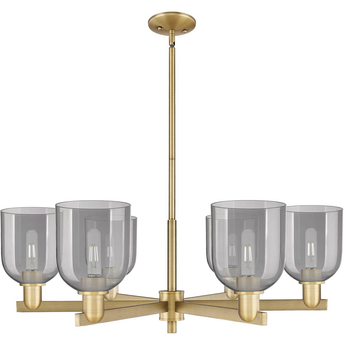 Innovations Lighting 716-6CR-BB-G558-6SM Arcadia Bella 6 Light 35.25 inch Brushed Brass Chandelier Ceiling Light in Light Smoke Glass