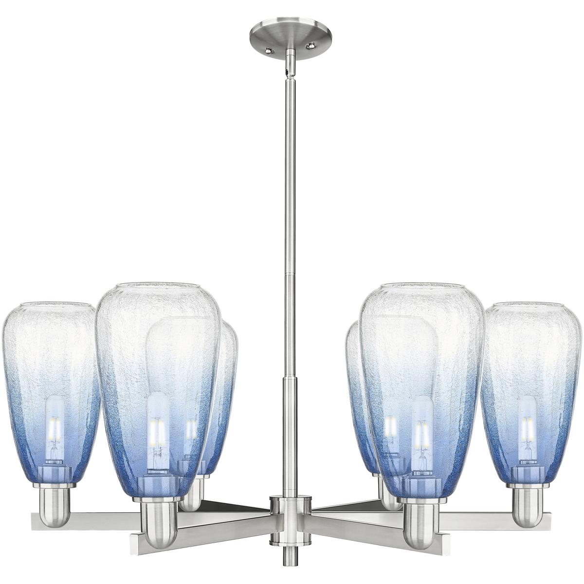 Innovations Lighting 716-6CR-SN-G480-6SB Brookhaven Almond 6 Light 23.88 inch Satin Nickel Chandelier Ceiling Light in Sapphire Blue Glass