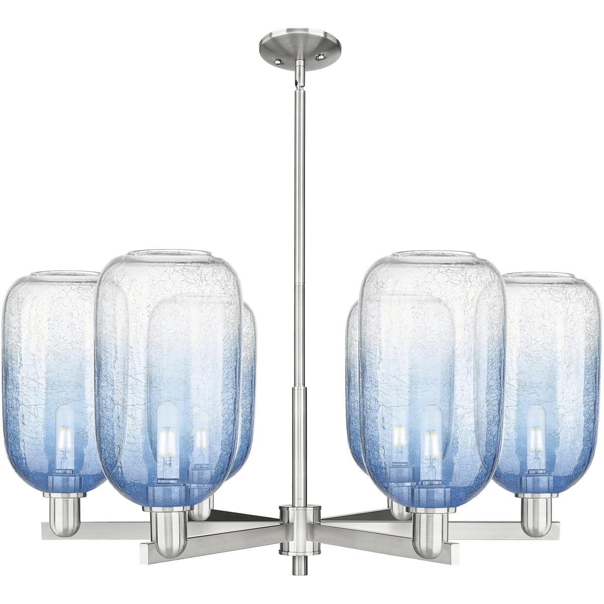 Innovations Lighting 716-6CR-SN-G482-7SB Brookhaven Cloche 6 Light 23.88 inch Satin Nickel Chandelier Ceiling Light in Sapphire Blue Glass