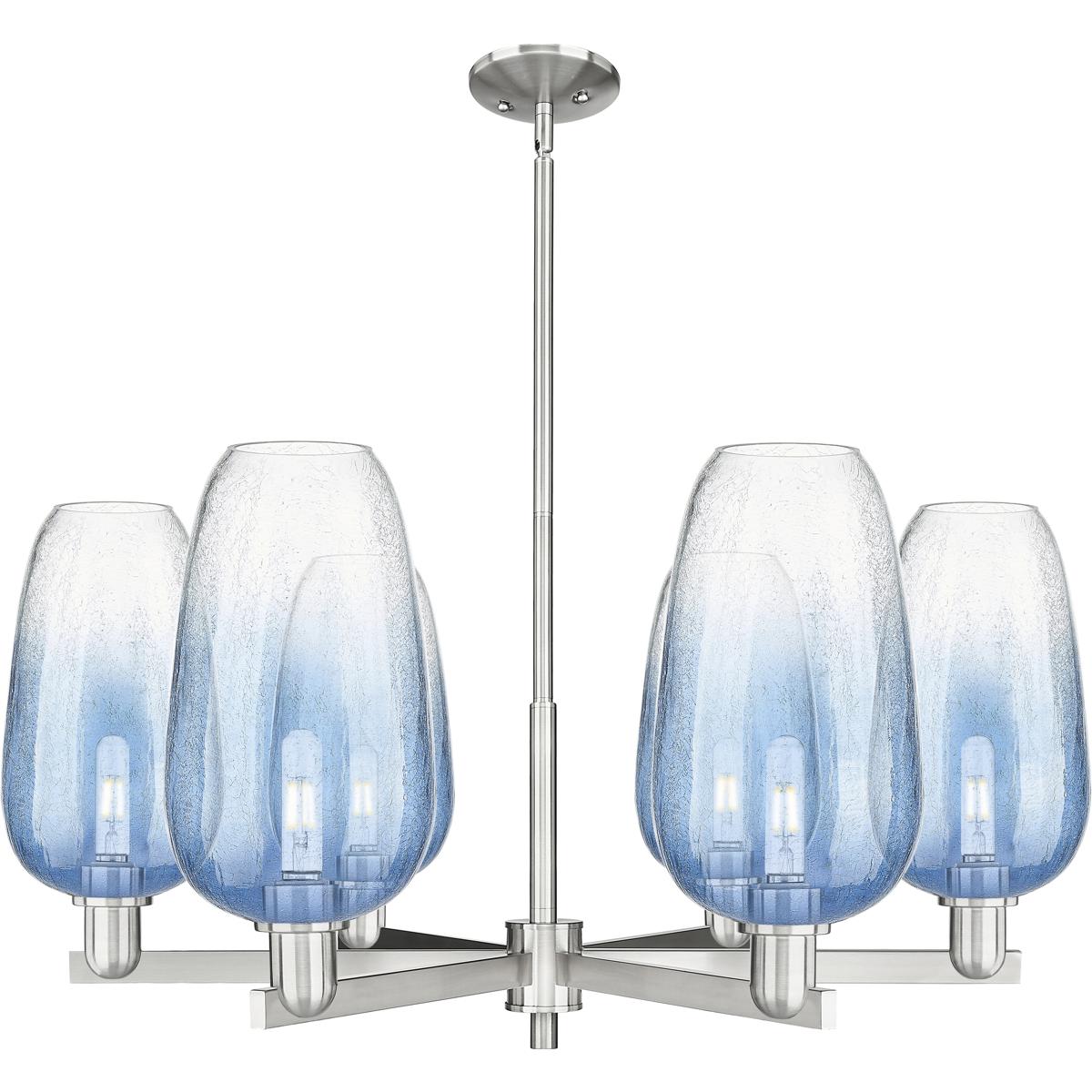 Innovations Lighting 716-6CR-SN-G484-7SB Brookhaven Flute 6 Light 23.88 inch Satin Nickel Chandelier Ceiling Light in Sapphire Blue Glass