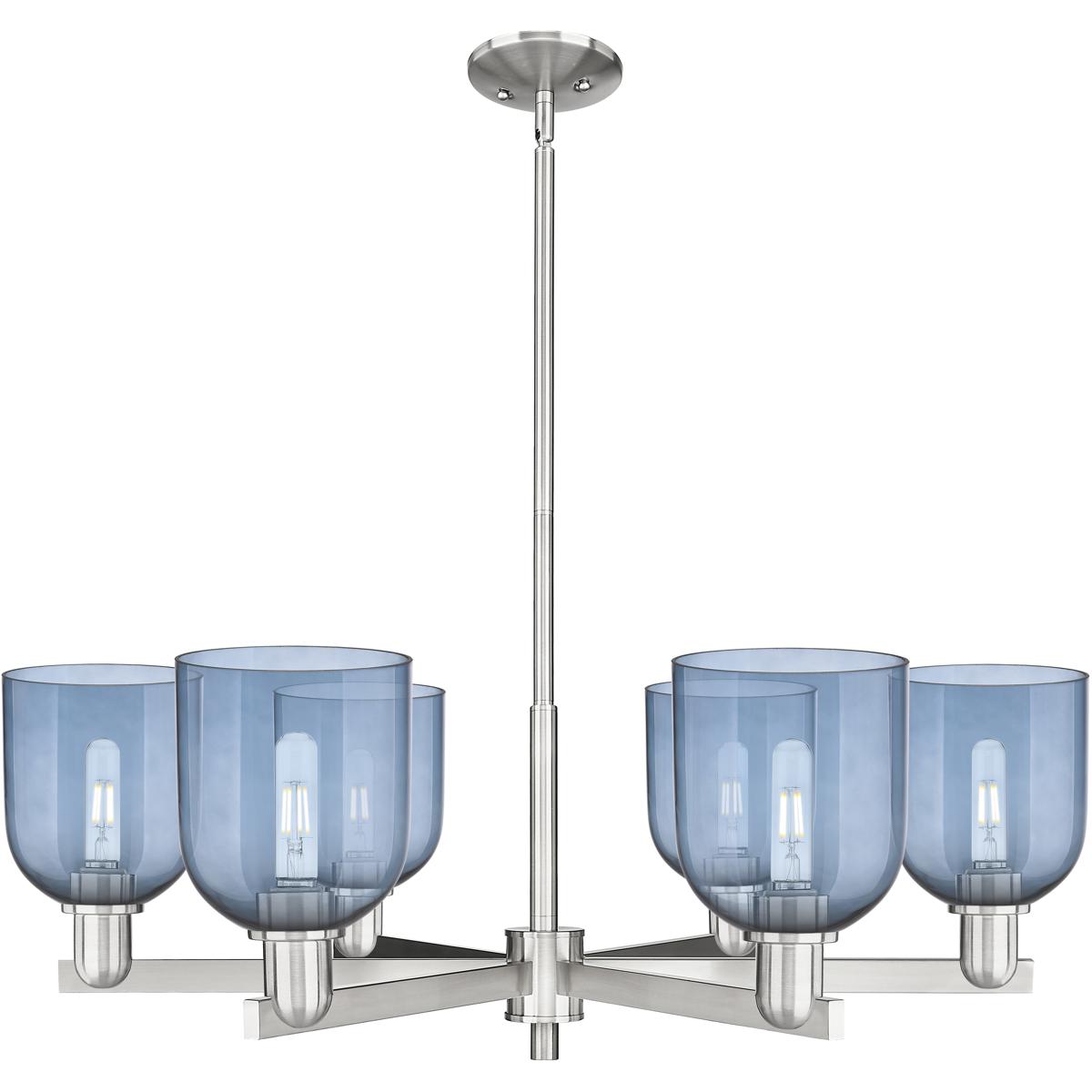 Innovations Lighting 716-6CR-SN-G558-6BL Arcadia Bella 6 Light 35.25 inch Satin Nickel Chandelier Ceiling Light in Blue