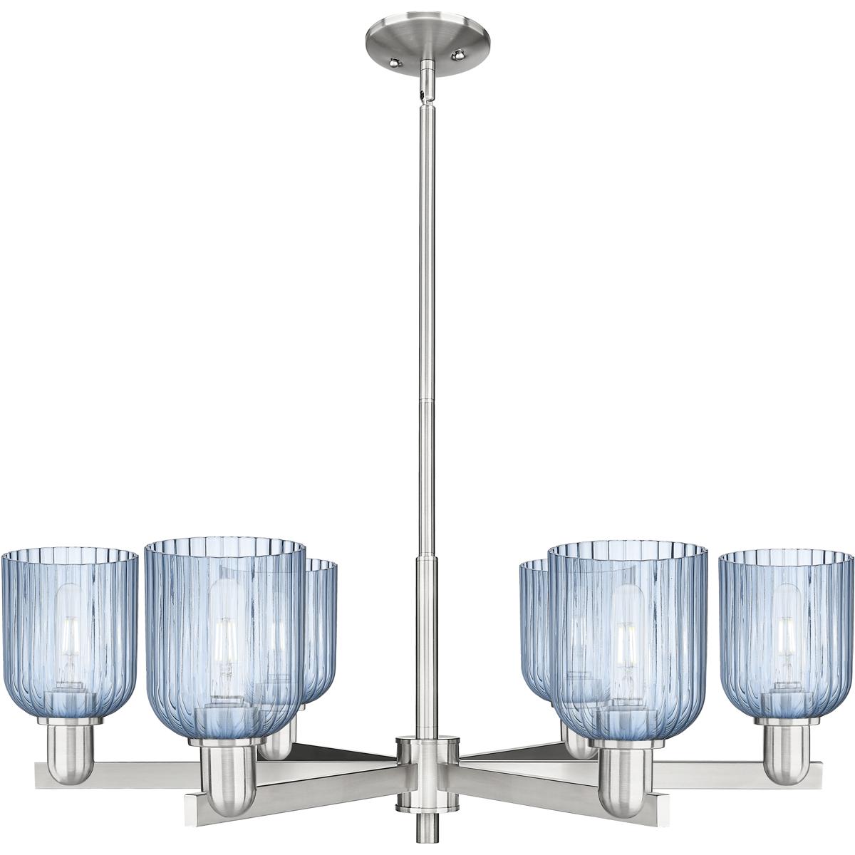 Innovations Lighting 716-6CR-SN-G559-5BL Bridal Veil 6 Light 34.75 inch Satin Nickel Chandelier Ceiling Light in Blue Glass