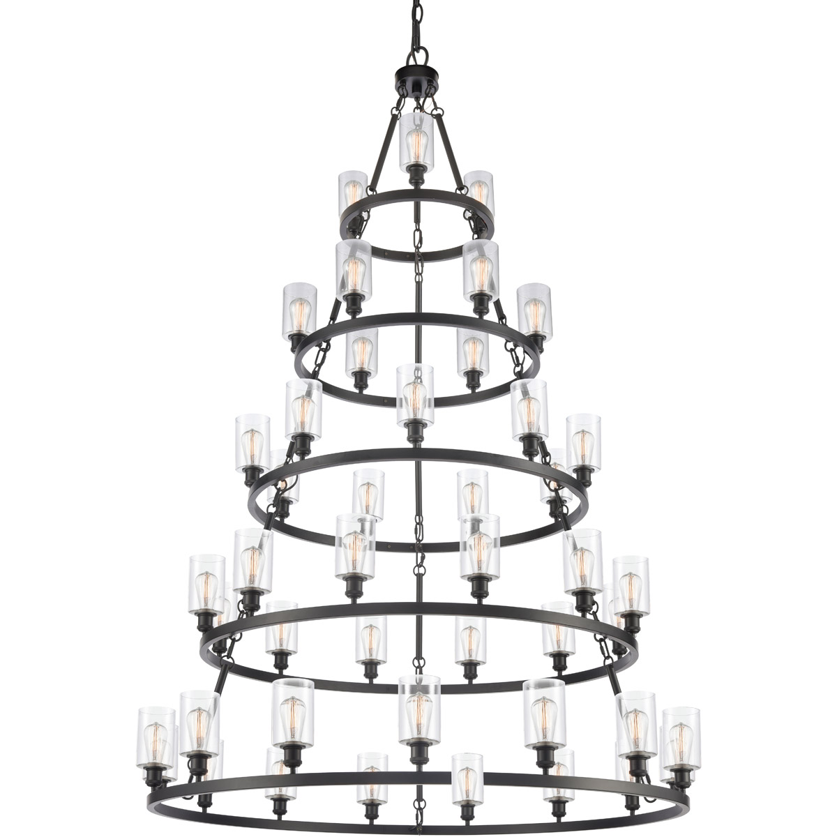 Innovations Lighting 8203456-BK-G802 Ballston Saloon 45 Light 60 inch Matte Black Chandelier Ceiling Light in Clear Glass