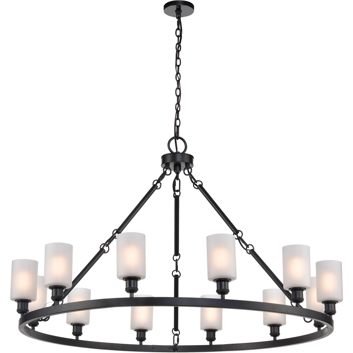 Innovations Lighting 850-BK-G801 Ballston Saloon 12 Light 50 inch Matte Black Chandelier Ceiling Light in Bulb Not Included, Matte White Glass