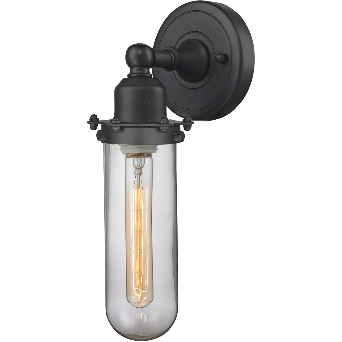 Innovations Lighting 900-1W-BK-CE228-BK-CL Austere Centri 1 Light 5 inch Matte Black Sconce Wall Light in Incandescent, Clear Glass, Austere