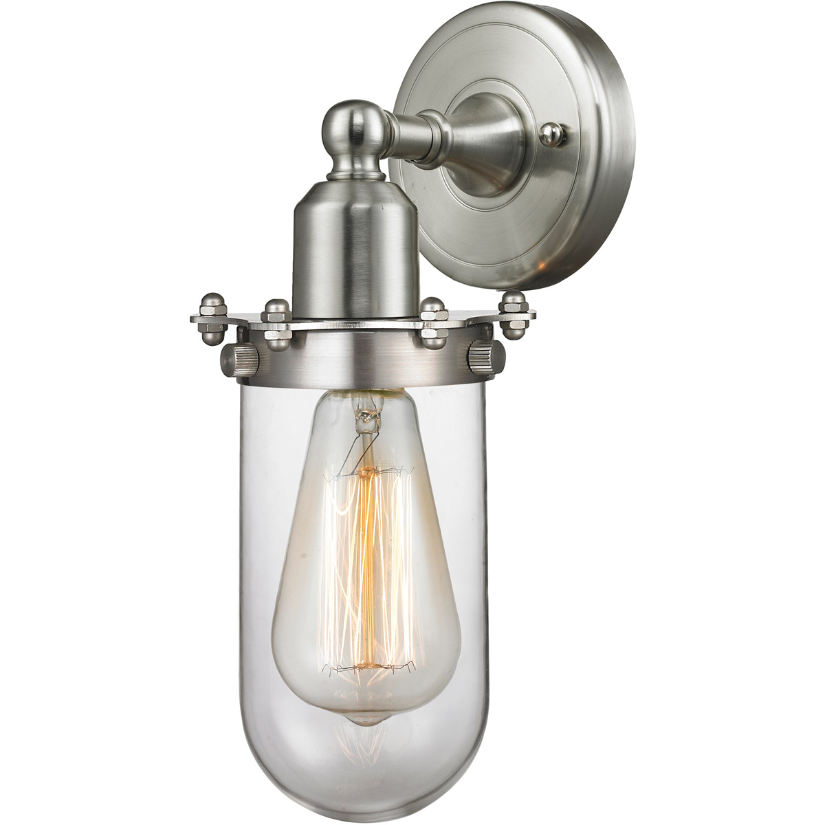 Innovations Lighting 900-1W-SN-CE231-SN-CL Austere Centri 1 Light 5 inch Brushed Satin Nickel Sconce Wall Light in Incandescent, Clear Glass, Austere