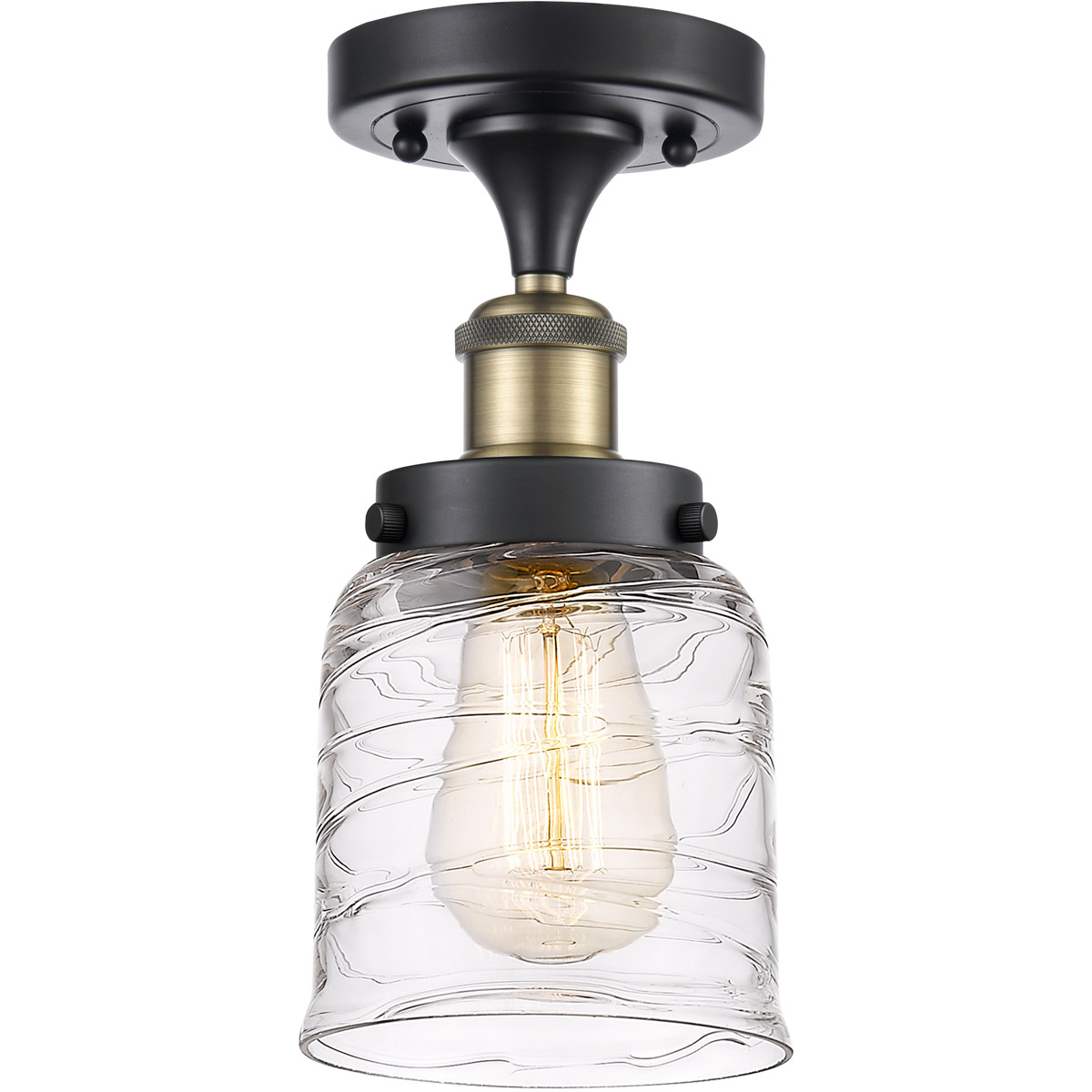 Innovations Lighting 916-1C-BAB-G513-LED Ballston Bell LED 5 inch Black Antique Brass Semi-Flush Mount Ceiling Light in Clear with Cage