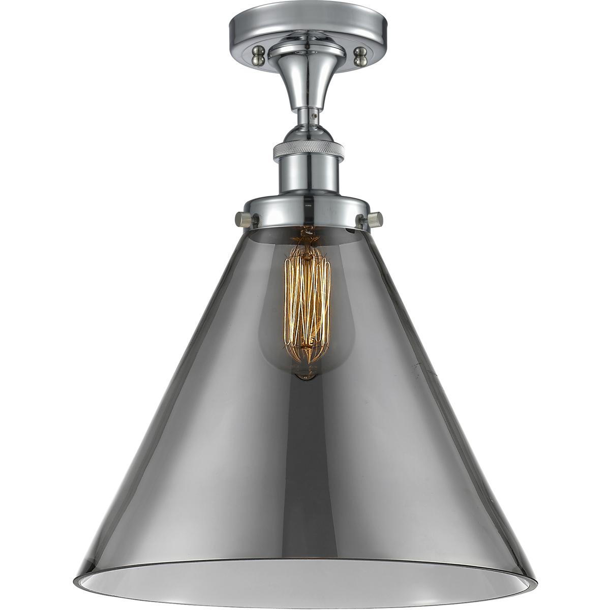 Innovations Lighting 916-1C-PC-G43-L Ballston X-Large Cone 1 Light 8 inch Polished Chrome Semi-Flush Mount Ceiling Light in Light Smoke Glass