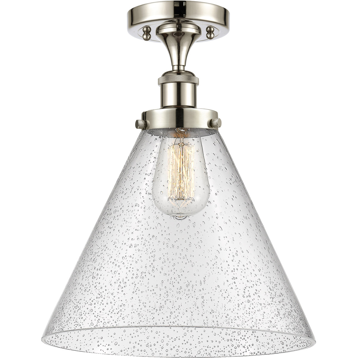 Innovations Lighting 916-1C-WPC-G44-L-LED Ballston X-Large Cone LED 8 inch White and Polished Chrome Semi-Flush Mount Ceiling Light in Seedy Glass