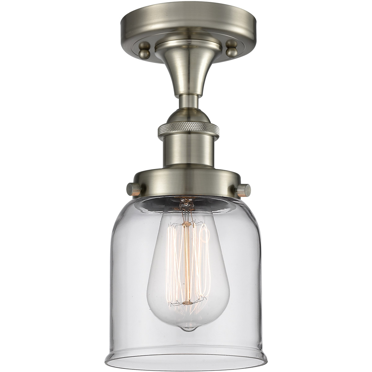 Innovations Lighting 916-1C-SN-G52 Ballston Small Bell 1 Light 5 inch Brushed Satin Nickel Semi-Flush Mount Ceiling Light in Clear Glass, Ballston