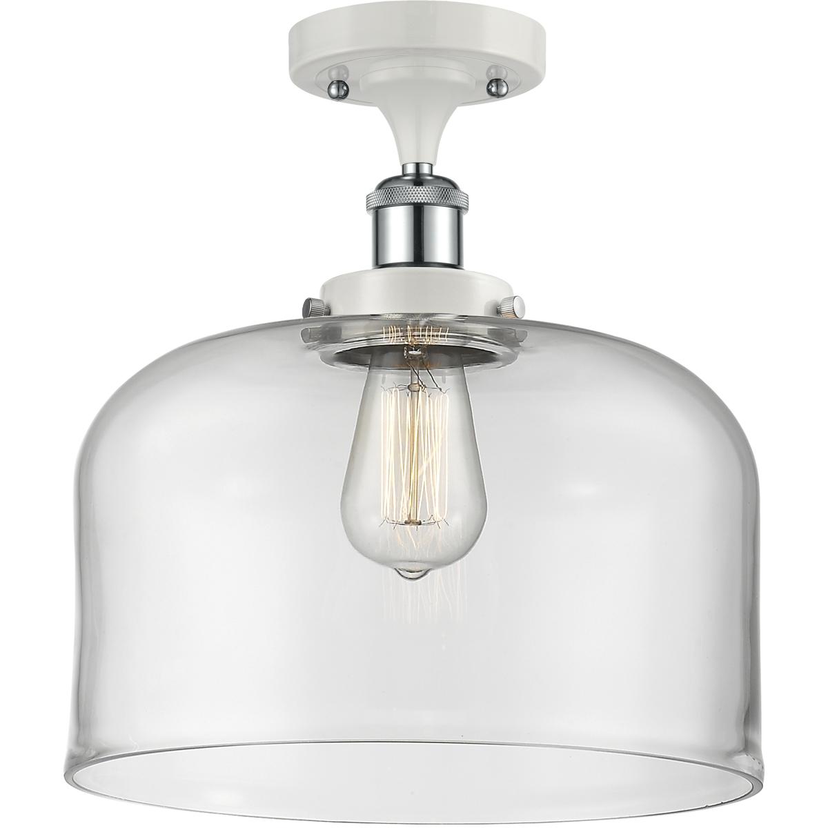 Innovations Lighting 916-1C-WPC-G72-L-LED Ballston X-Large Bell LED 8 inch White and Polished Chrome Semi-Flush Mount Ceiling Light in Clear Glass
