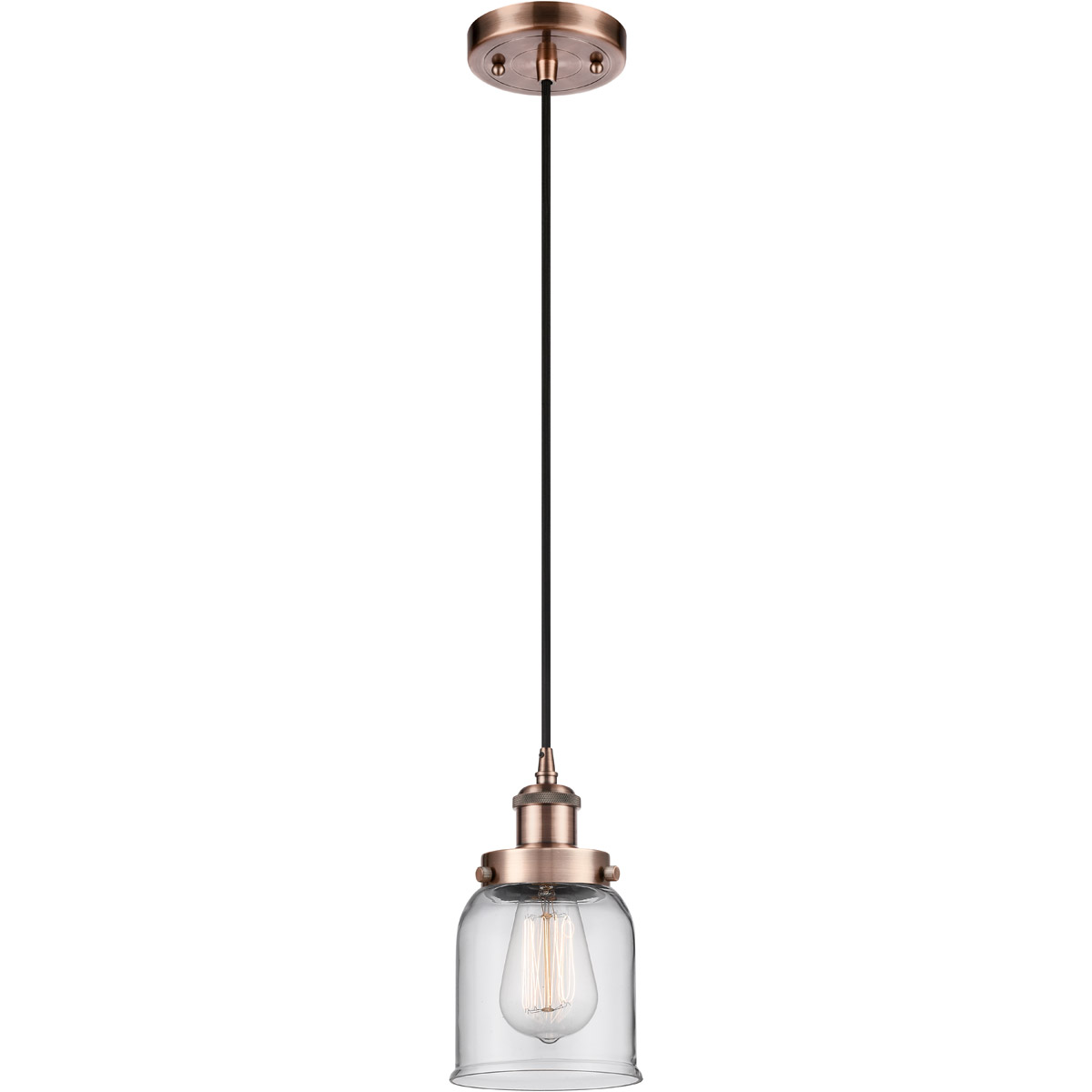 Innovations Lighting 916-1P-AC-G52 Ballston Small Bell 1 Light 5 inch Antique Copper Mini Pendant Ceiling Light in Clear Glass