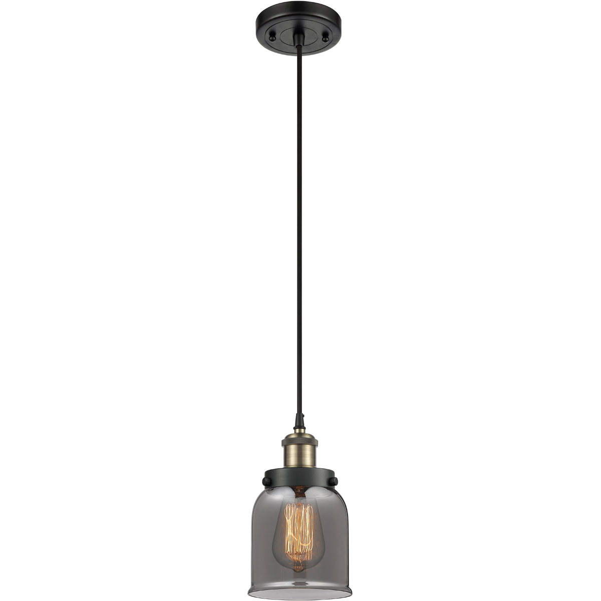 Innovations Lighting 916-1P-BAB-G53 Ballston Small Bell 1 Light 5 inch Black Antique Brass Mini Pendant Ceiling Light in Black Textured, Light Smoke G