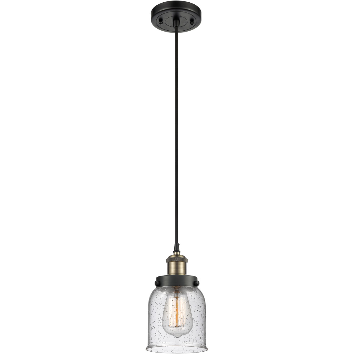 Innovations Lighting 916-1P-BAB-G54 Ballston Small Bell 1 Light 5 inch Black Antique Brass Mini Pendant Ceiling Light in Seedy Glass