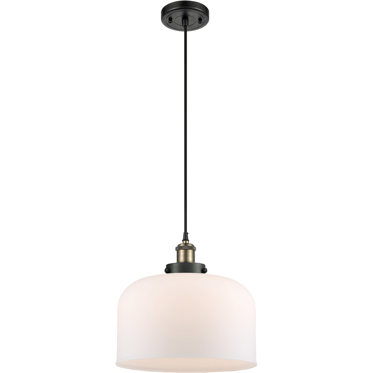 Innovations Lighting 916-1P-BAB-G71-L-LED Ballston X-Large Bell LED 12 inch Black Antique Brass Mini Pendant Ceiling Light in Matte White Glass, Black