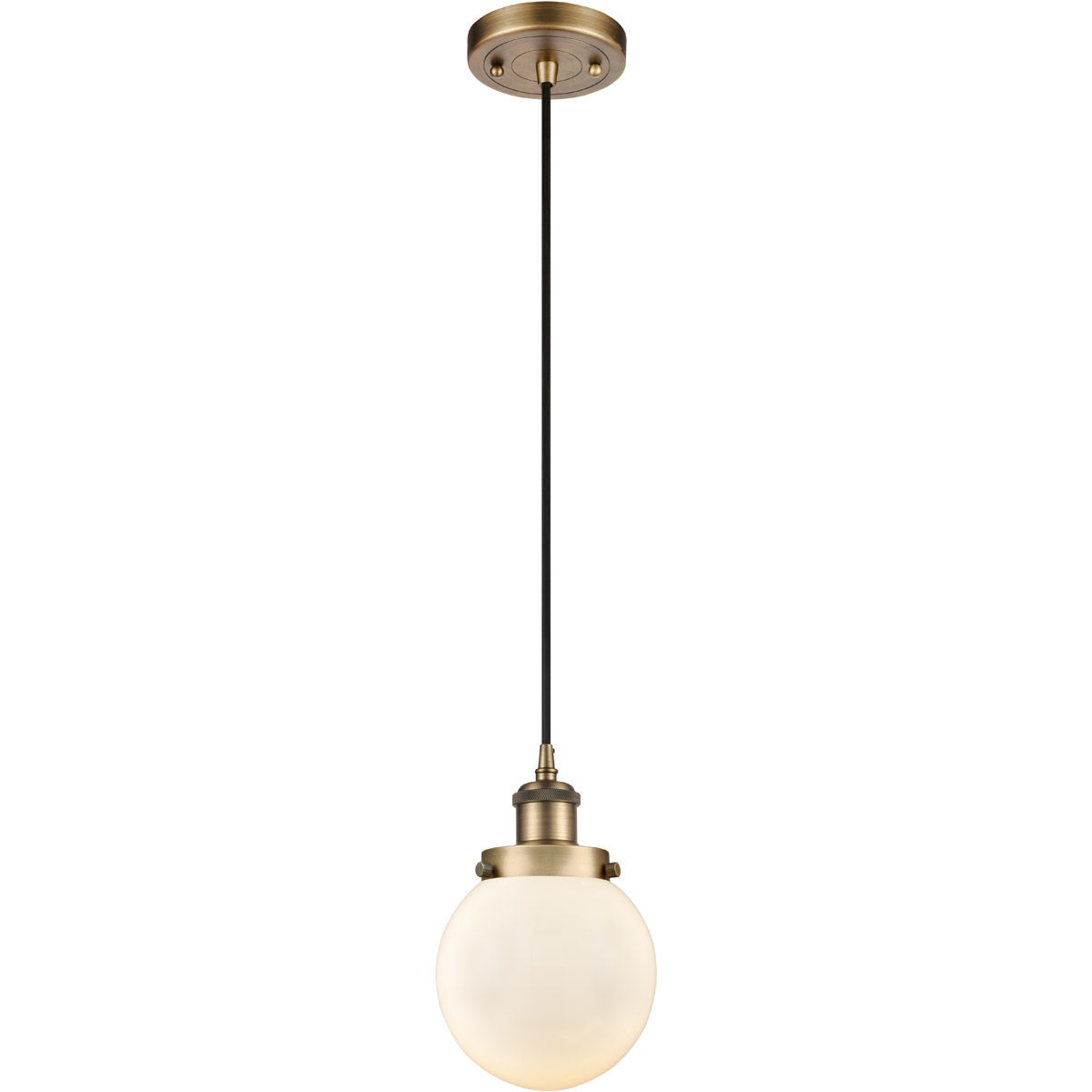 Innovations Lighting 916-1P-BB-G201-6-LED Ballston Beacon LED 6 inch Brushed Brass Mini Pendant Ceiling Light in Matte White Glass, Black Textured