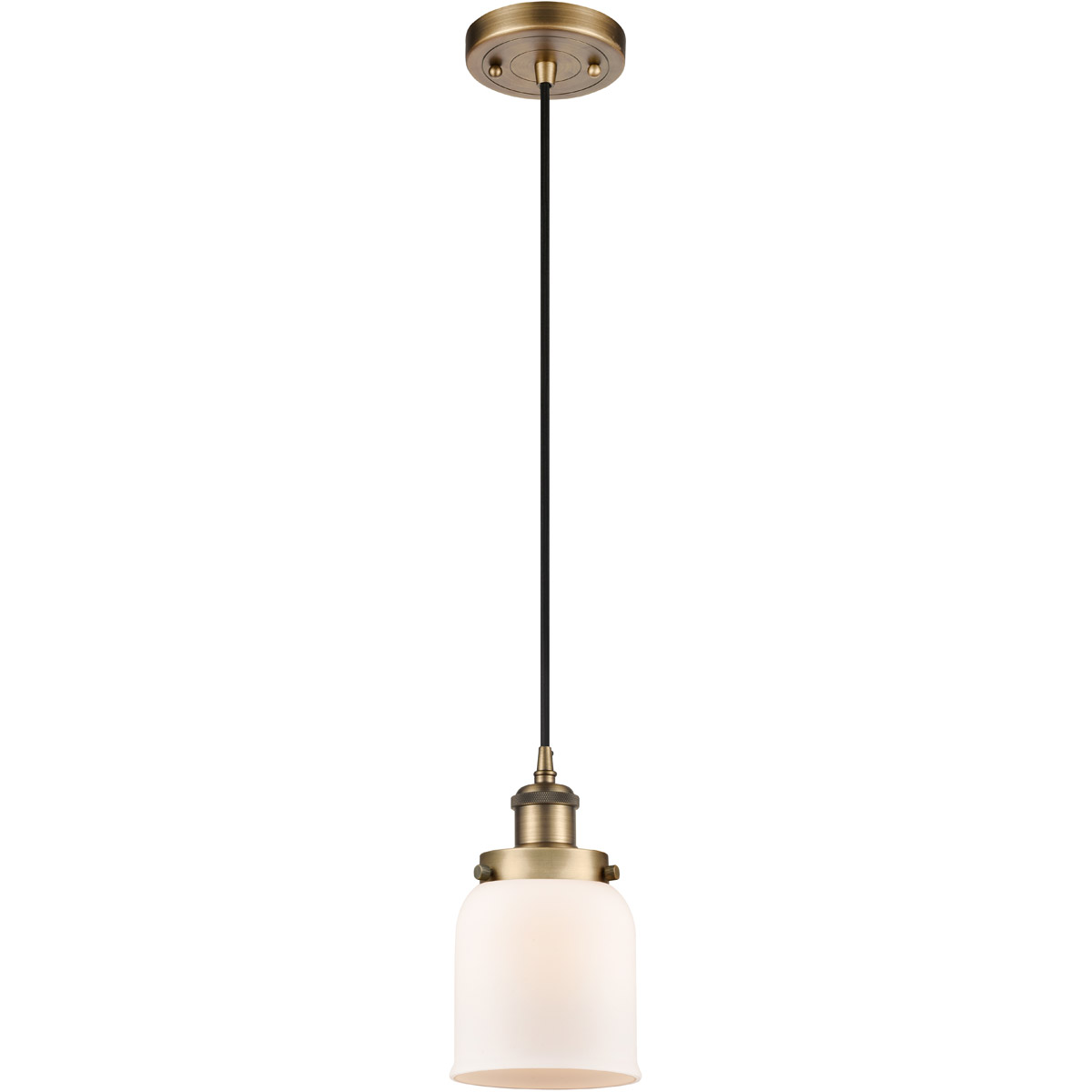 Innovations Lighting 916-1P-BB-G51-LED Ballston Small Bell LED 5 inch Brushed Brass Mini Pendant Ceiling Light in Matte White Glass, Black Textured