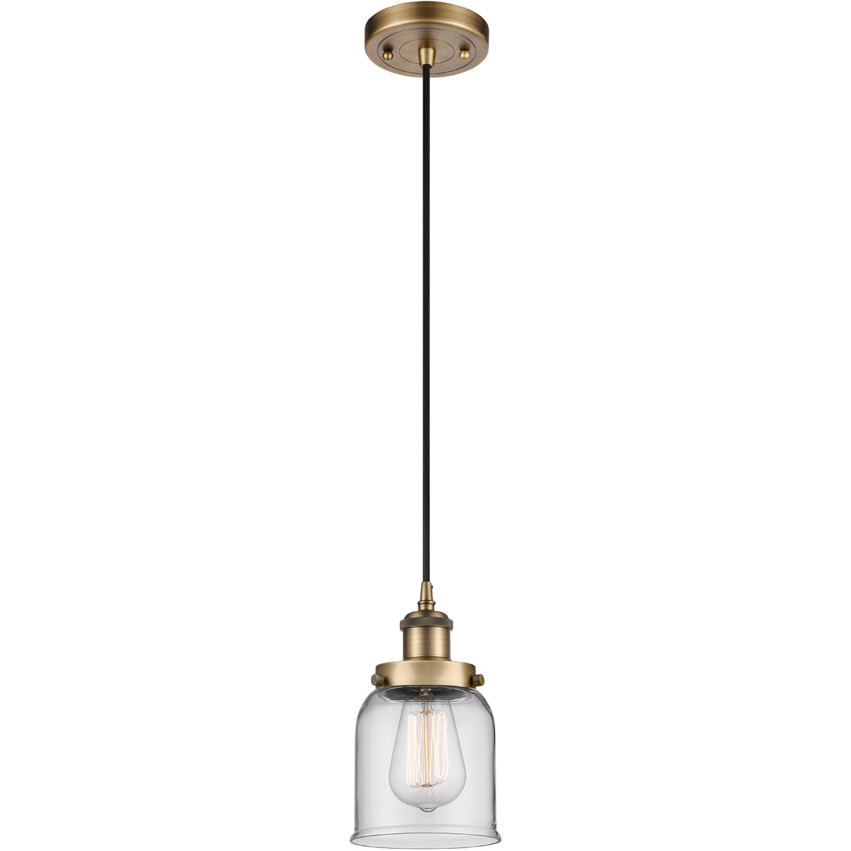 Innovations Lighting 916-1P-BB-G52 Ballston Small Bell 1 Light 5 inch Brushed Brass Mini Pendant Ceiling Light in Clear Glass