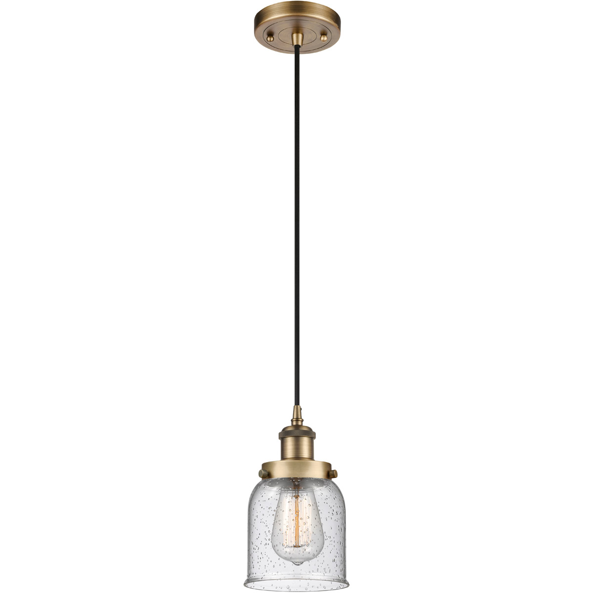 Innovations Lighting 916-1P-BB-G54 Ballston Small Bell 1 Light 5 inch Brushed Brass Mini Pendant Ceiling Light in Seedy Glass