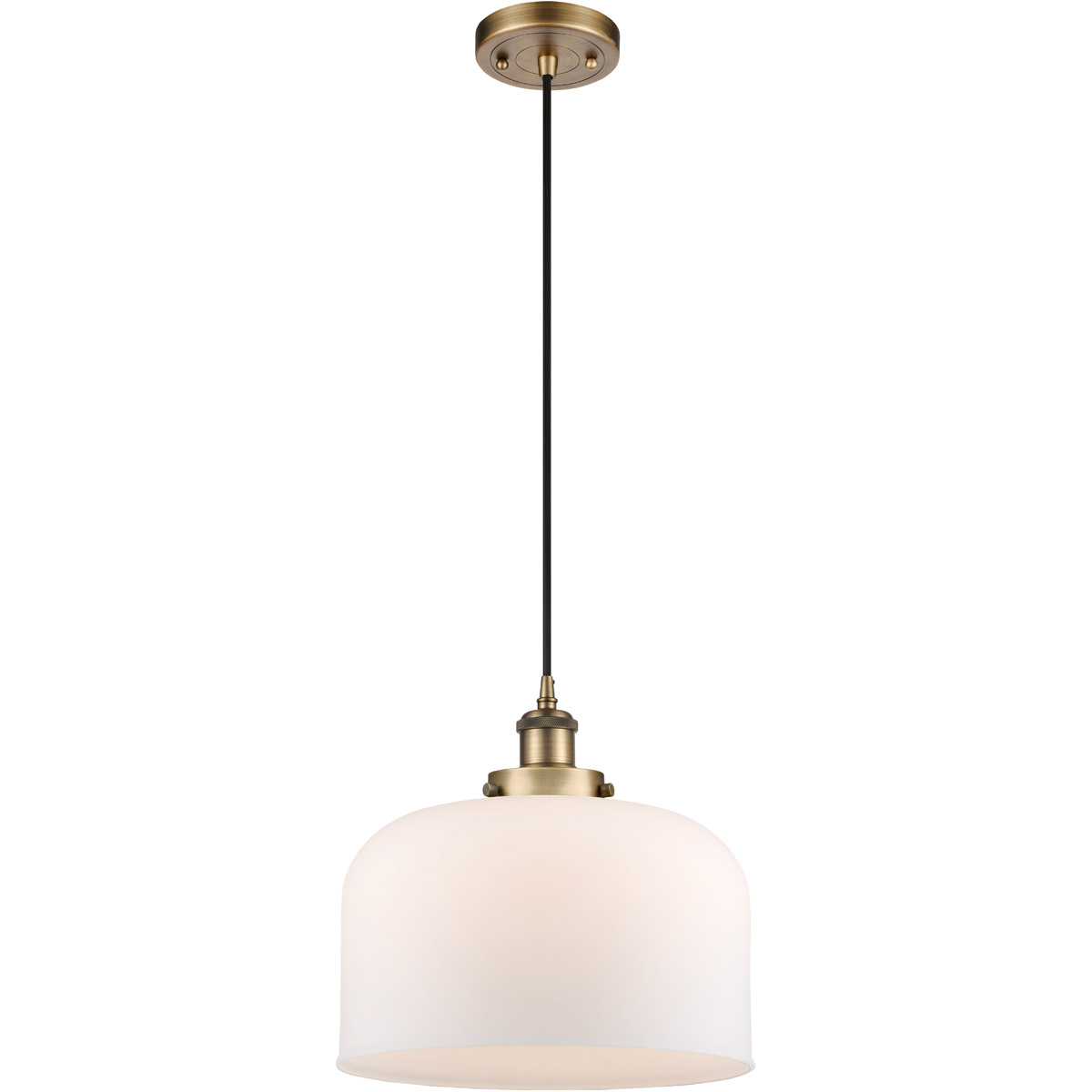 Innovations Lighting 916-1P-BB-G71-L-LED Ballston X-Large Bell LED 12 inch Brushed Brass Mini Pendant Ceiling Light in Matte White Glass, Black Textur
