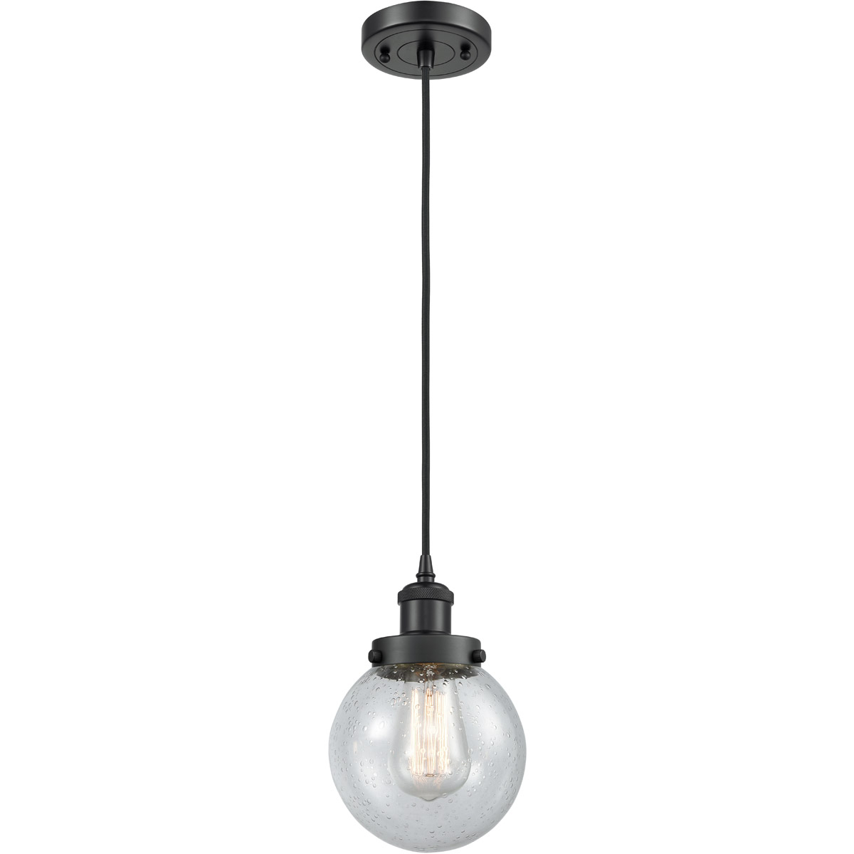 Innovations Lighting 916-1P-BK-G204-6 Ballston Beacon 1 Light 6 inch Matte Black Mini Pendant Ceiling Light in Seedy Glass, Ballston