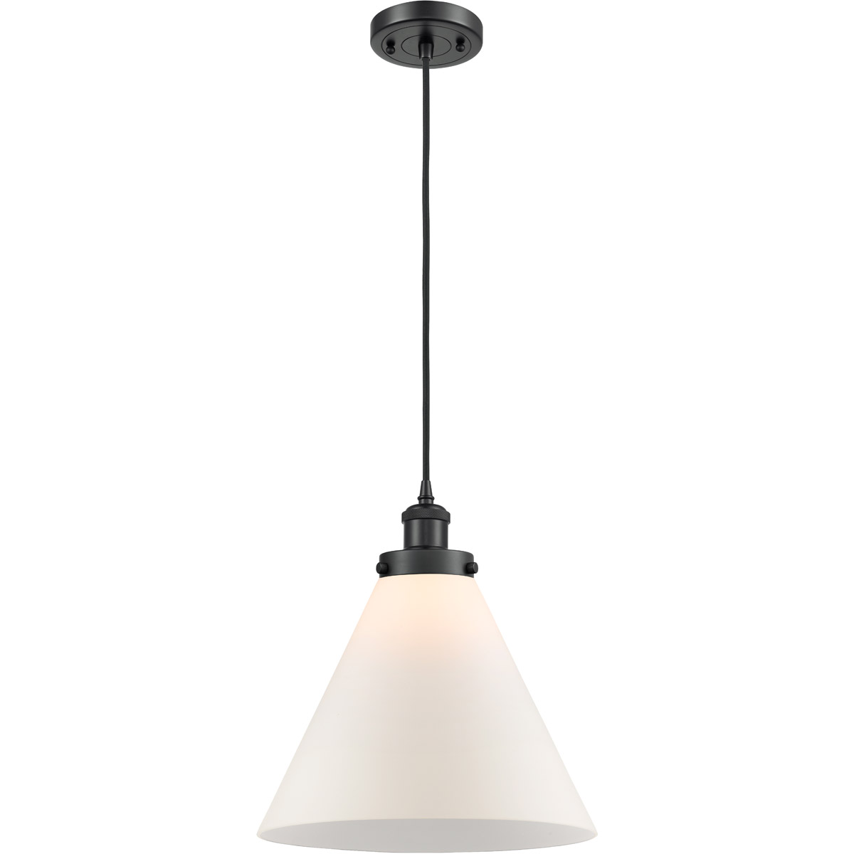 Innovations Lighting 916-1P-BK-G41-L-LED Ballston X-Large Cone LED 8 inch Matte Black Mini Pendant Ceiling Light in Matte White Glass, Black Textured