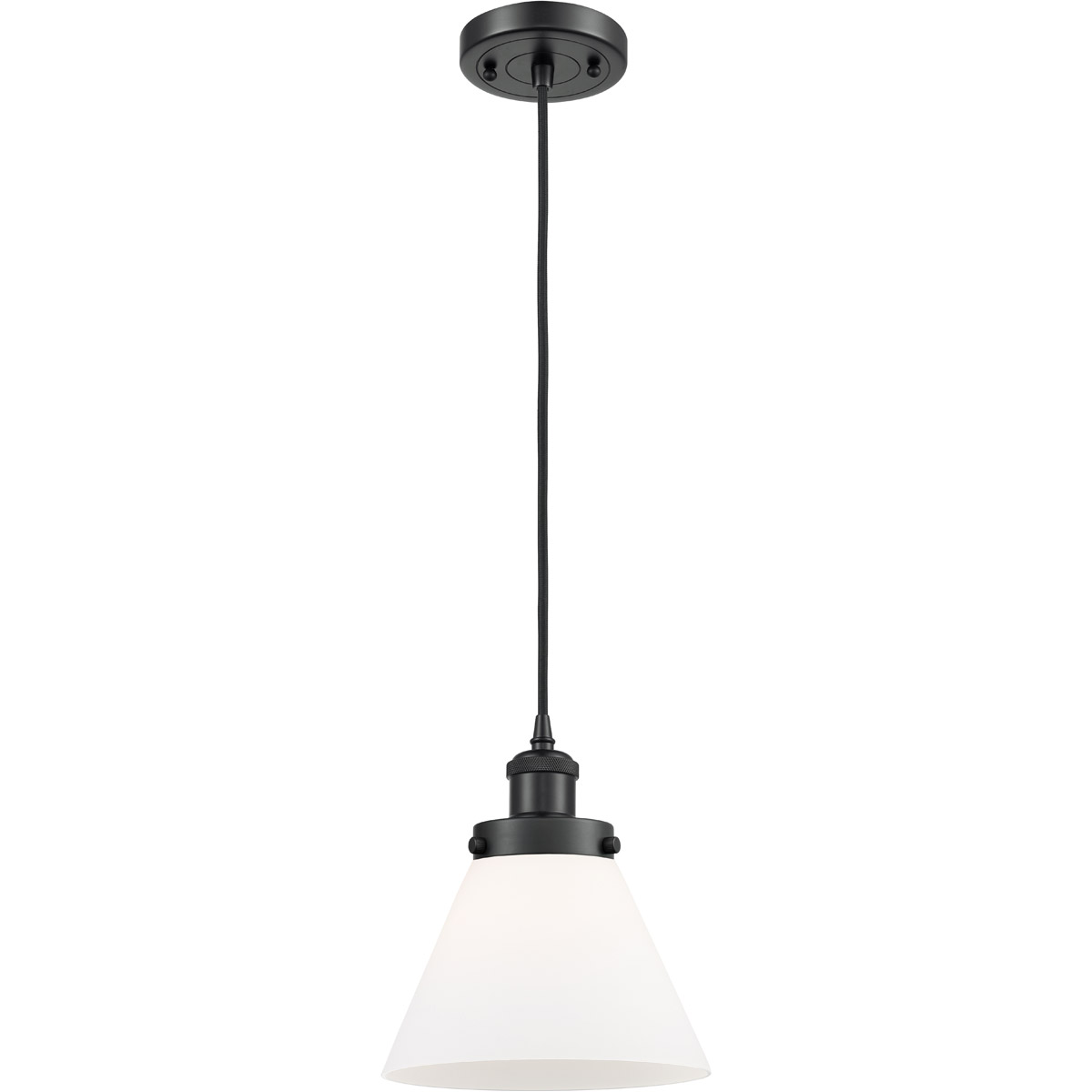 Innovations Lighting 916-1P-BK-G41-LED Ballston Large Cone LED 8 inch Matte Black Mini Pendant Ceiling Light in Matte White Glass, Black Textured, Bal