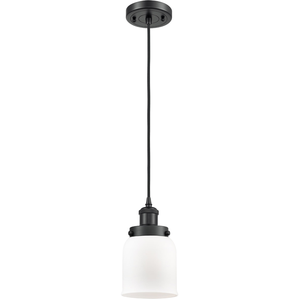 Innovations Lighting 916-1P-BK-G51 Ballston Small Bell 1 Light 5 inch Matte Black Mini Pendant Ceiling Light in Matte White Glass, Ballston
