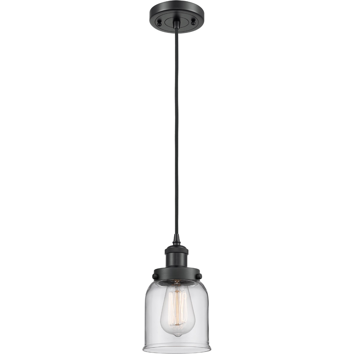 Innovations Lighting 916-1P-BK-G52 Ballston Small Bell 1 Light 5 inch Matte Black Mini Pendant Ceiling Light in Clear Glass, Ballston