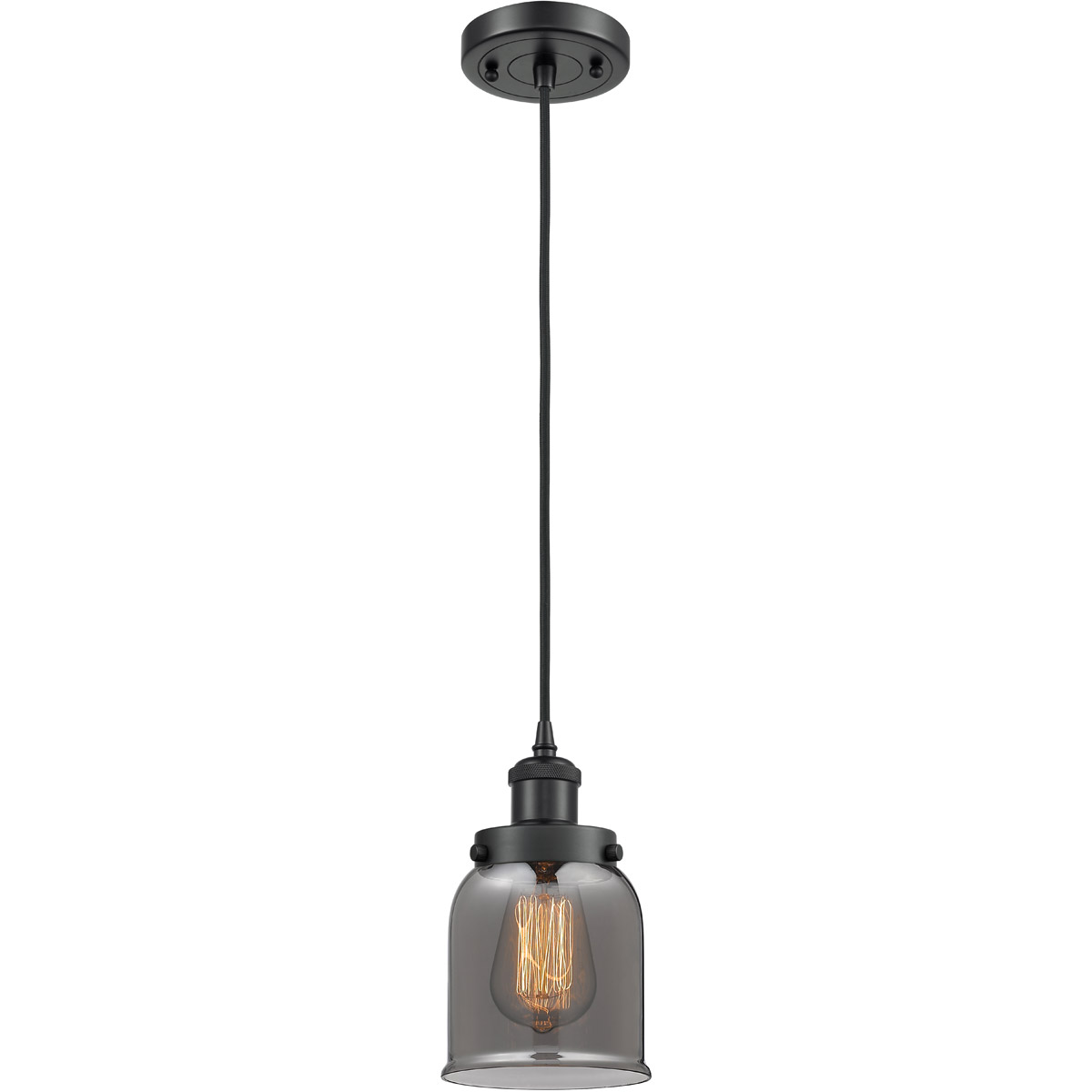 Innovations Lighting 916-1P-BK-G53 Ballston Small Bell 1 Light 5 inch Matte Black Mini Pendant Ceiling Light in Plated Smoke Glass, Ballston