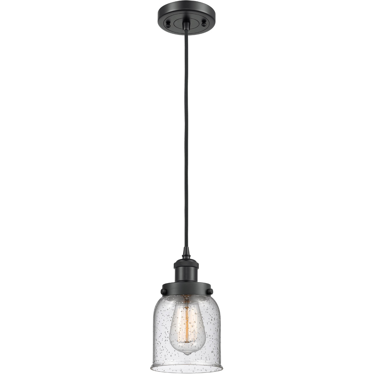 Innovations Lighting 916-1P-BK-G54 Ballston Small Bell 1 Light 5 inch Matte Black Mini Pendant Ceiling Light in Seedy Glass, Ballston
