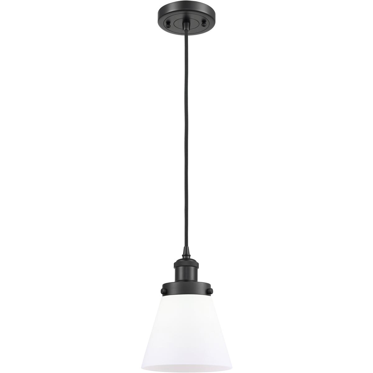 Innovations Lighting 916-1P-BK-G61-LED Ballston Small Cone LED 6 inch Matte Black Mini Pendant Ceiling Light in Matte White Glass, Black Textured, Bal