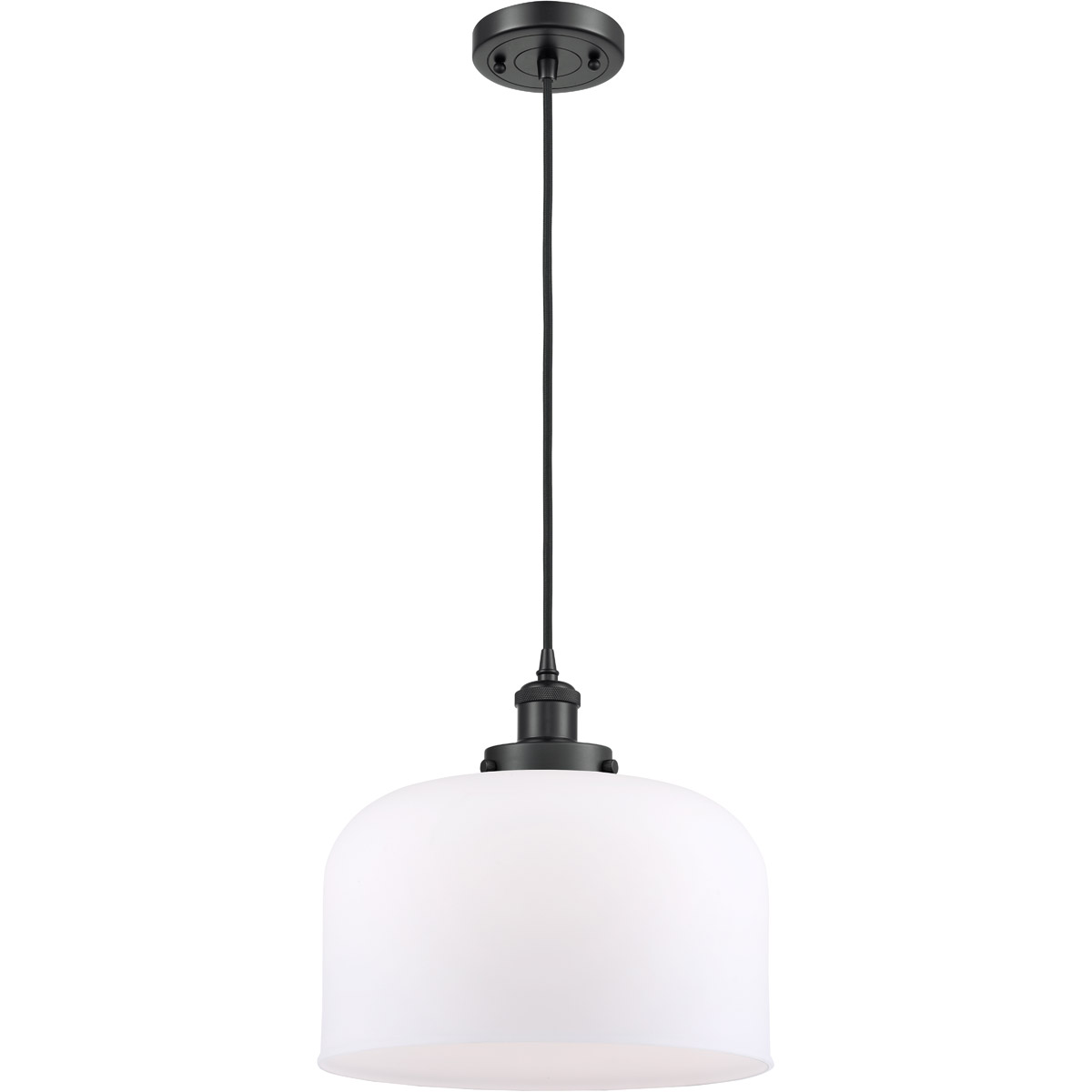 Innovations Lighting 916-1P-BK-G71-L-LED Ballston X-Large Bell LED 12 inch Matte Black Mini Pendant Ceiling Light in Matte White Glass, Ballston